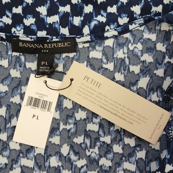 Banana Republic Blue And White Print Faux Wrap Knot Dress Sz L Petite NEW - Picture 10 of 11